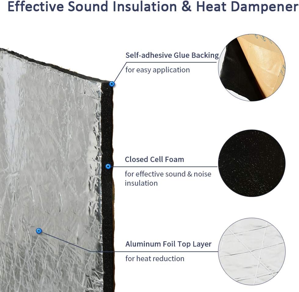 21 sqft Self-Adhesive Closed Cell PE Foam Sound Deadener Mat Pack of 2 M1039