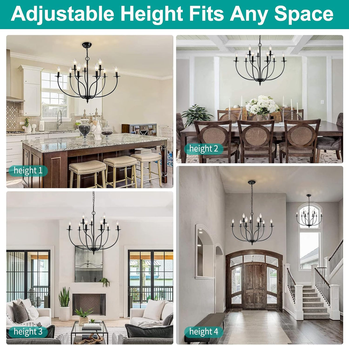 Black 9 Light 2-Tier Iron Chandelier H483393