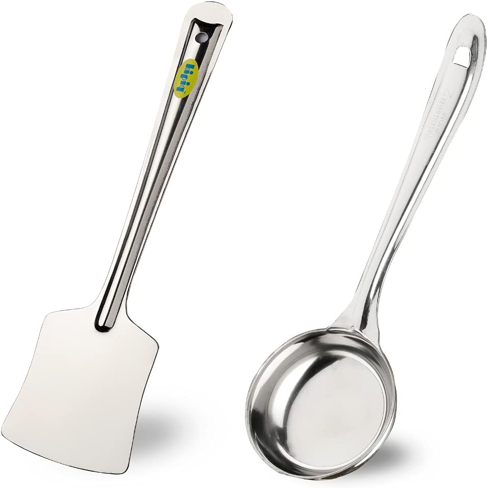 Stainless Steel Dosa Making Spoon Ladle with Flat Base and Turner Set of 2 E162