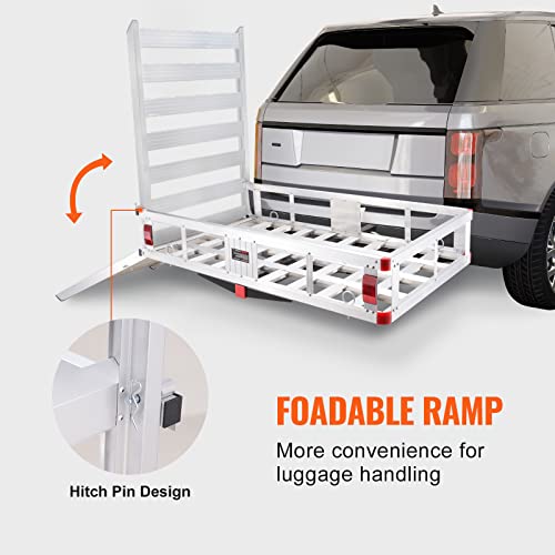 50 x 29.5 x 8.7 inch 500lbs Capacity Aluminum Hitch Cargo Carrier with Folding Ramp T534