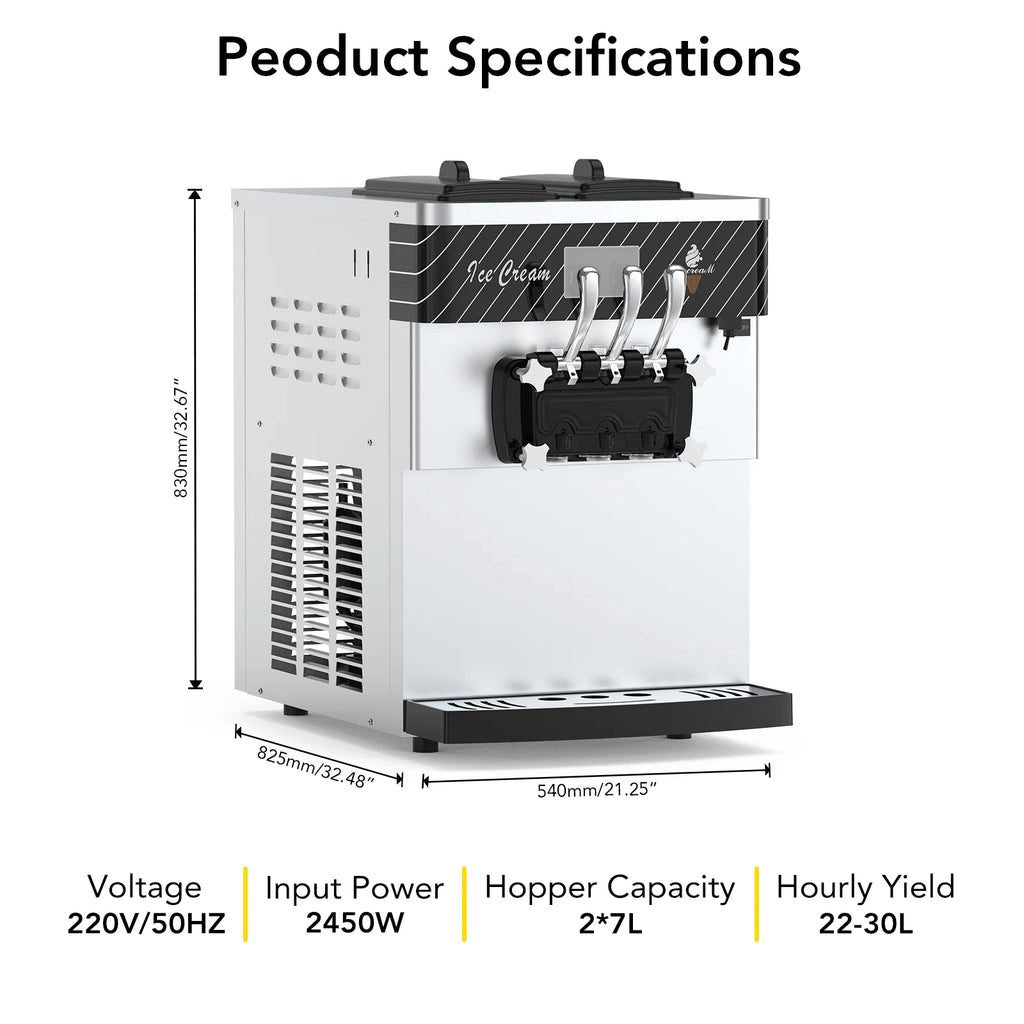 Soft Serve Ice Cream Machine, 3 Flavor Countertop O159847