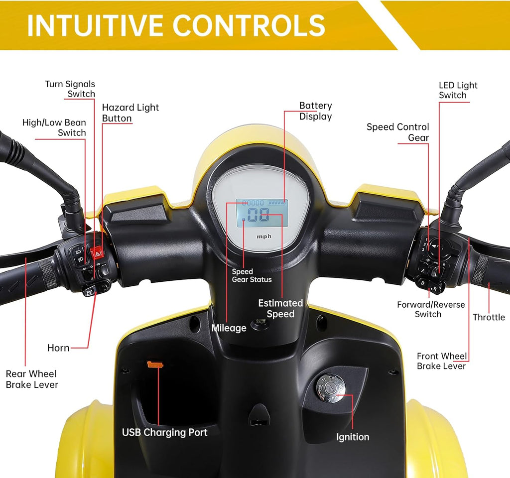 Heavy Duty 4-Wheel 3 Speed Mobility Scooter, 500 lbs. Weight Capacity H47480