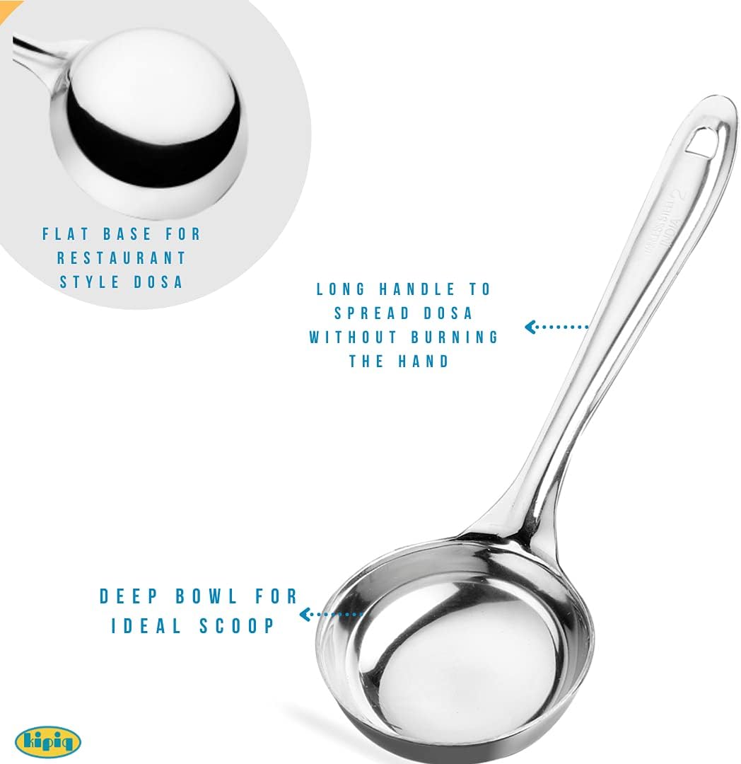 Stainless Steel Dosa Making Spoon Ladle with Flat Base and Turner Set of 2 E162