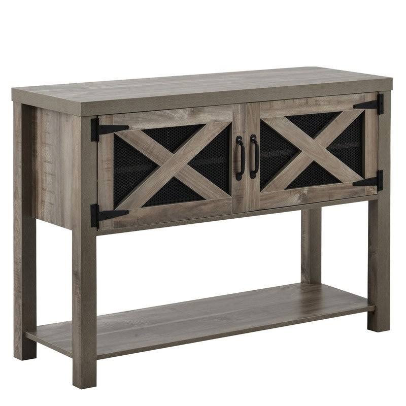 44x22 Grey Wood Metal TV Stand with Storage Cabinets and Shelves D603