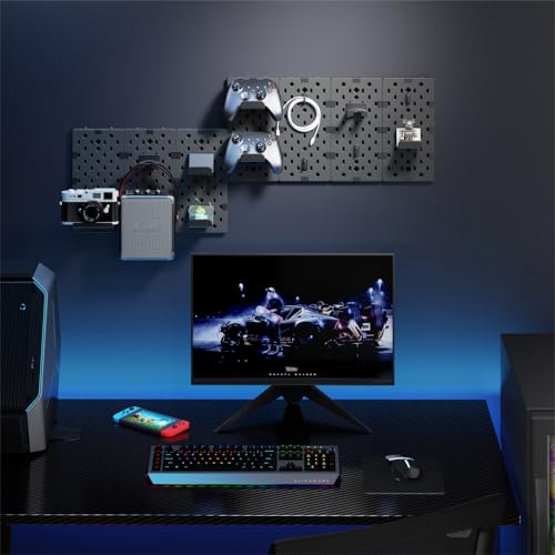 Black & Red 7pcs Pegboard Controller and Headphone Holder Wall Mount Y130120