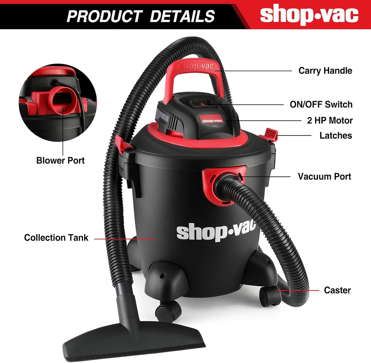 5 Gallon 2.0 Peak HP Wet/Dry Vacuum with Collapsible Handle P46517