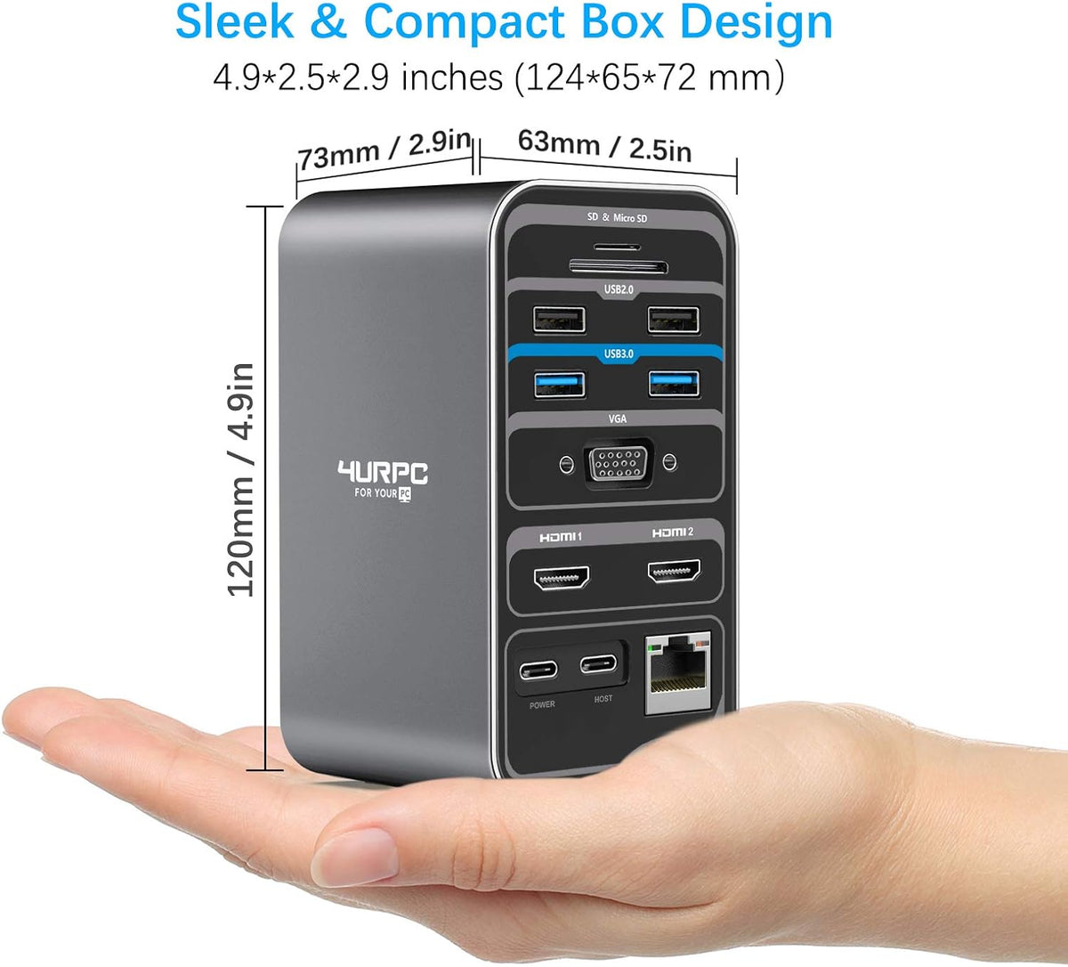 15-in-1 USB C Docking Station with Dual HDMI, VGA, USB, RJ45 V605