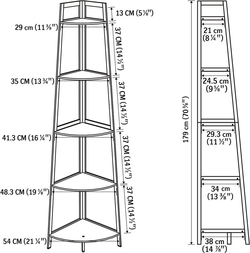 Black 5-Tier Corner Bookshelf V4322