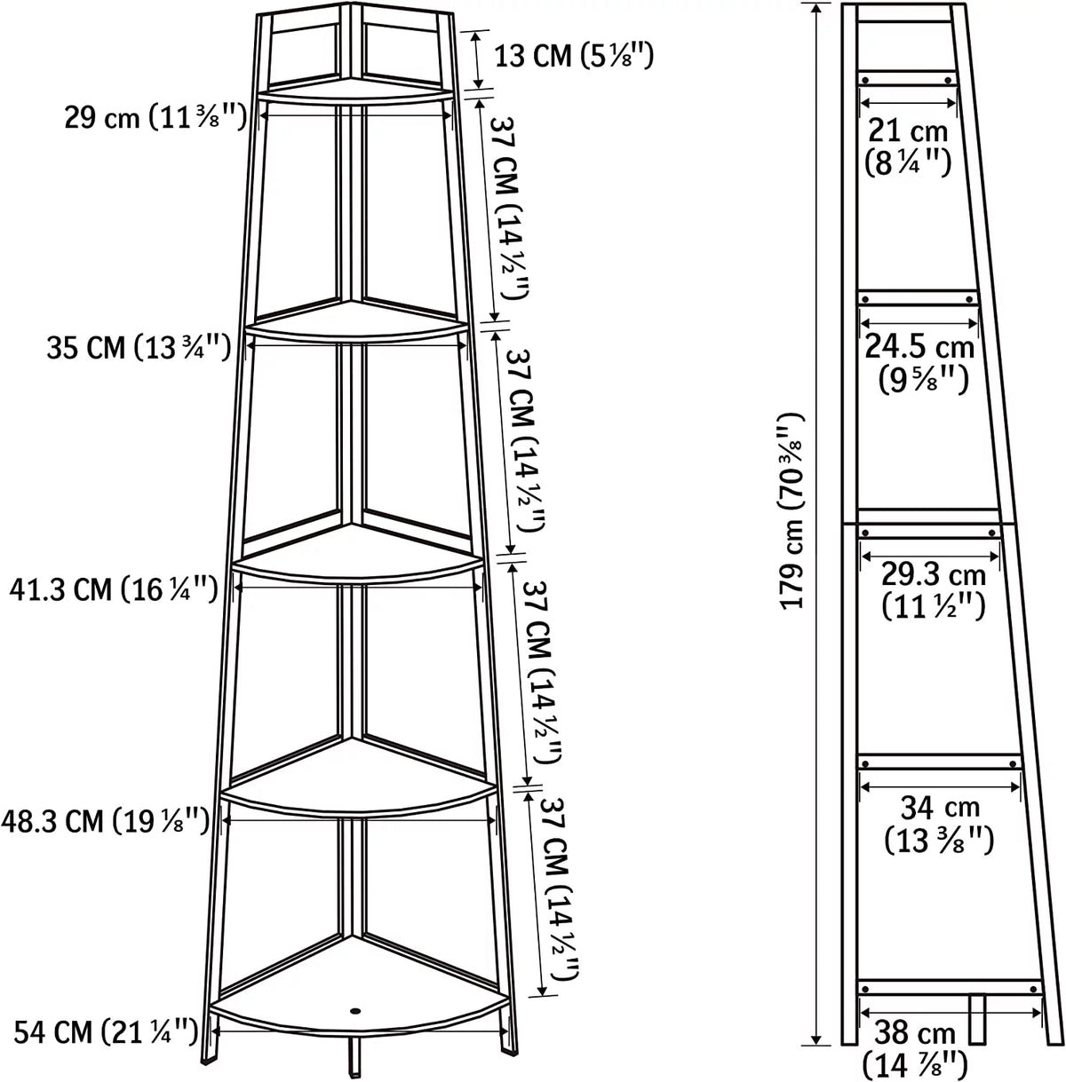 Black 5-Tier Corner Bookshelf V4322