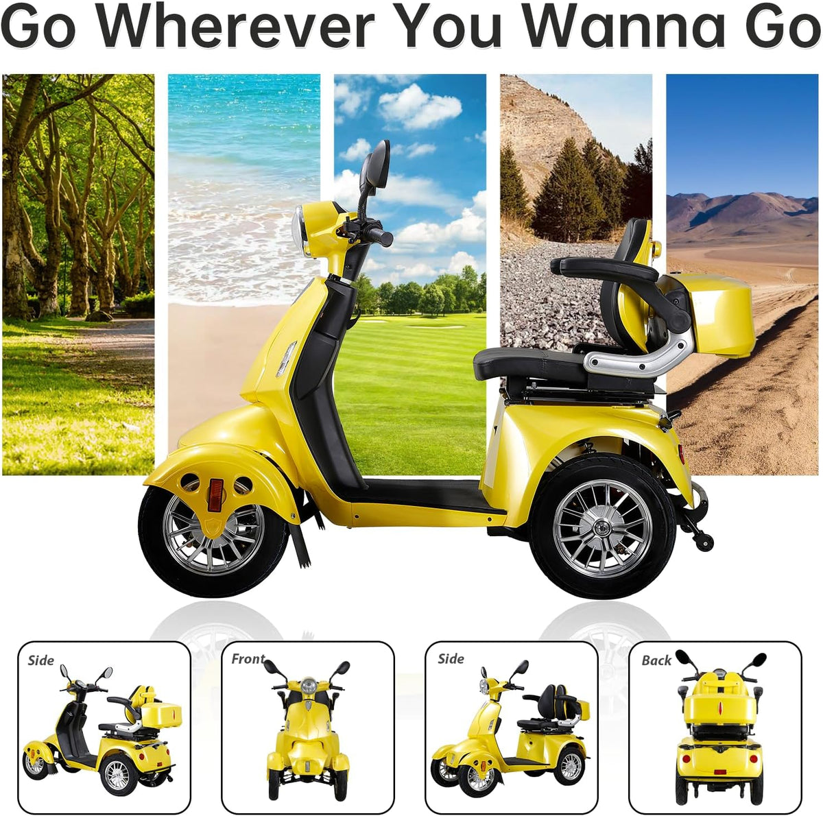Heavy Duty 4-Wheel 3 Speed Mobility Scooter, 500 lbs. Weight Capacity H47480