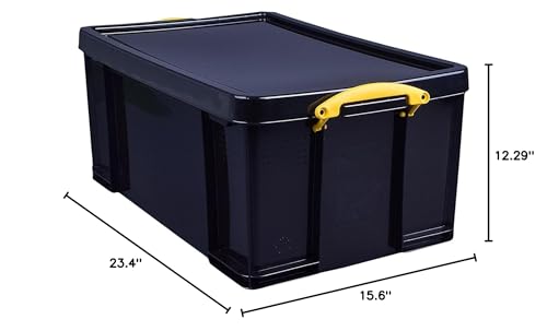 48 Litre Solid Black Plastic Storage Box with Yellow Handles M700