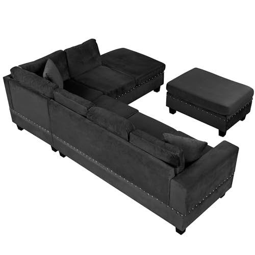 Modern L Shaped Polyester Sectional Sofa with Storage Ottoman V987221