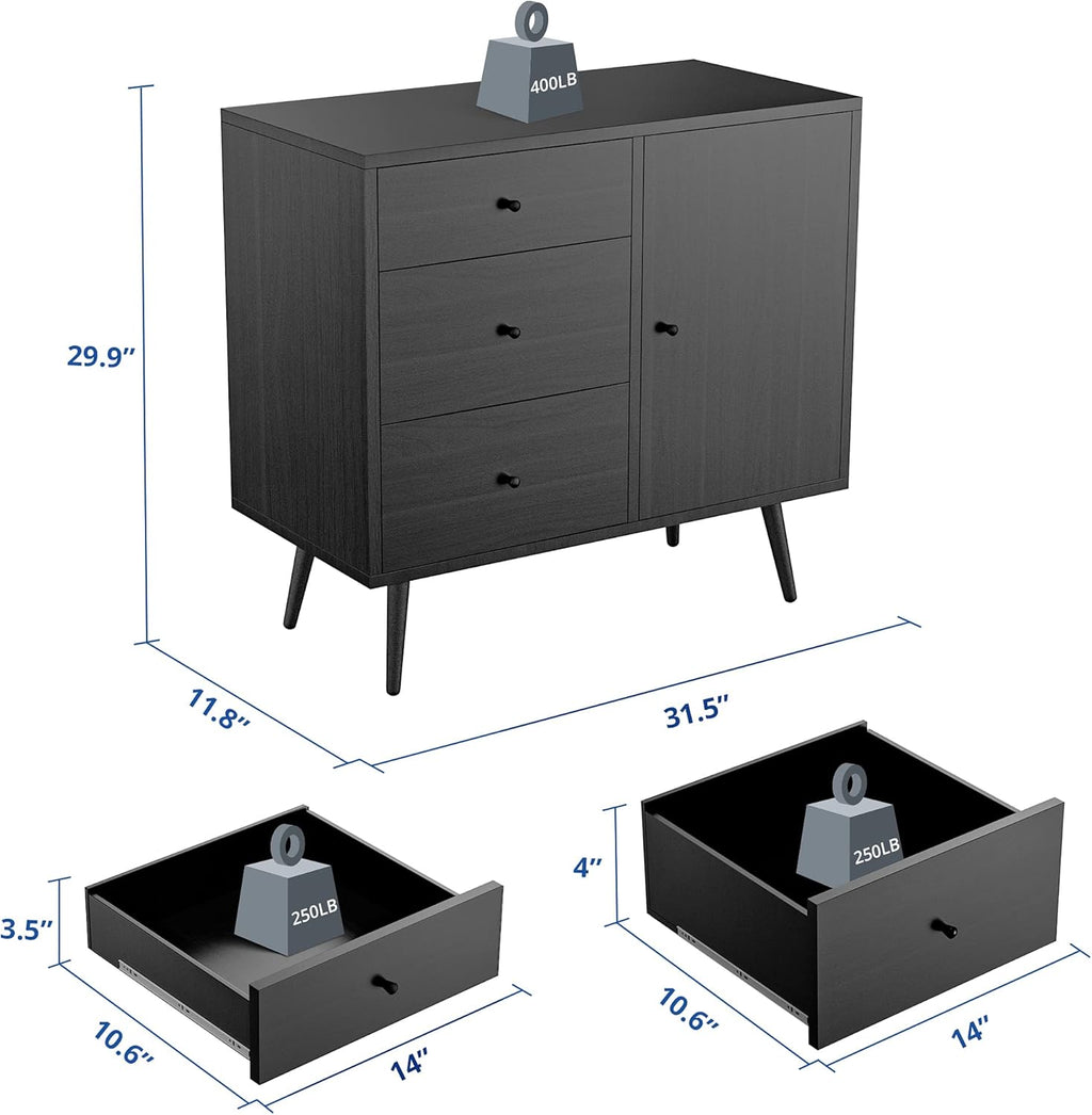Black 3 Drawer Wood Sideboard Cabinet V1965