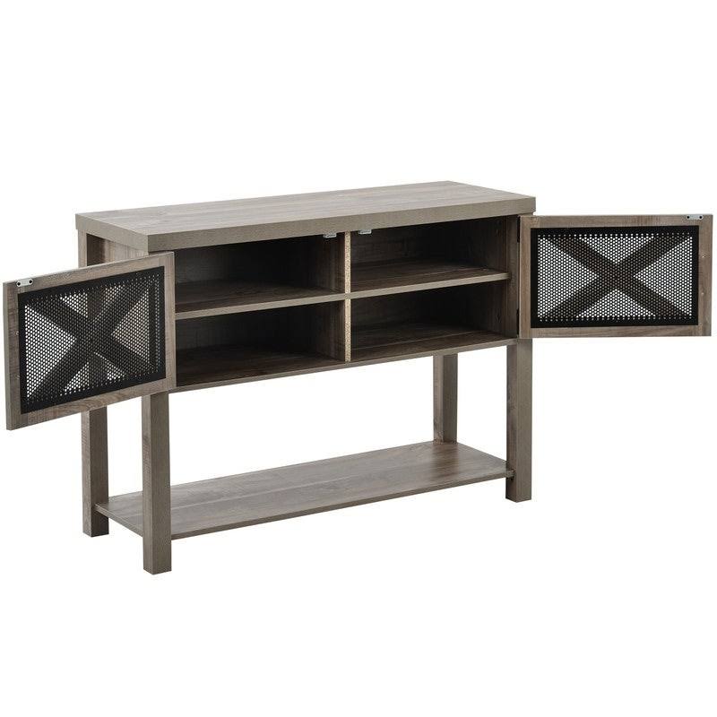 44x22 Grey Wood Metal TV Stand with Storage Cabinets and Shelves D603