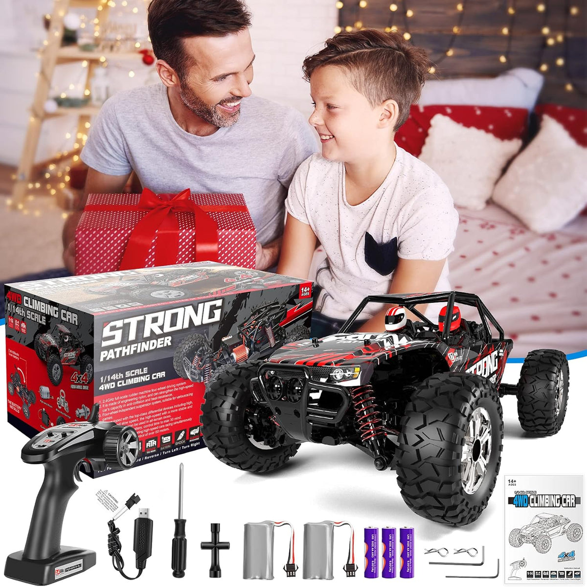 1:14 Scale 4WD High Speed RC Monster Truck with Headlight and Two Rechargeable Batteries K77640