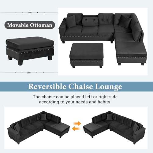 Modern L Shaped Polyester Sectional Sofa with Storage Ottoman V987221