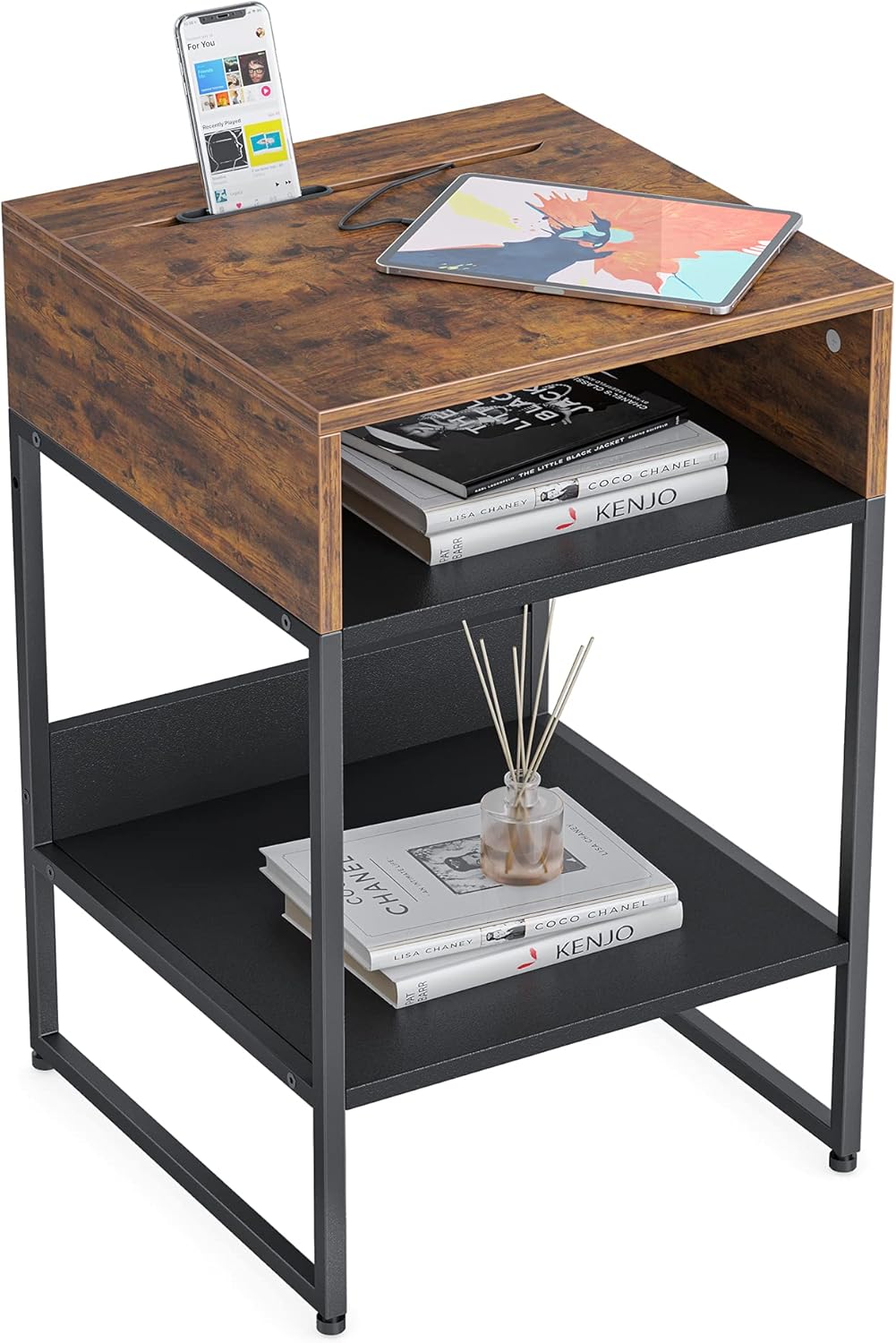 Forest Black Side Table with Storage Compartment E301