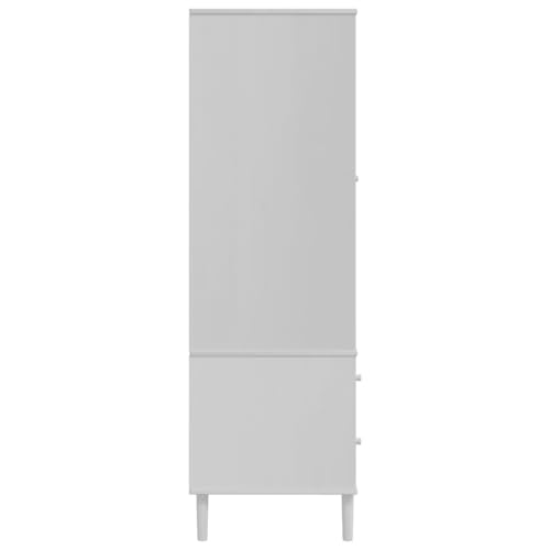 White Solid Pine Wood Wardrobe with Rattan Look Design Y7525