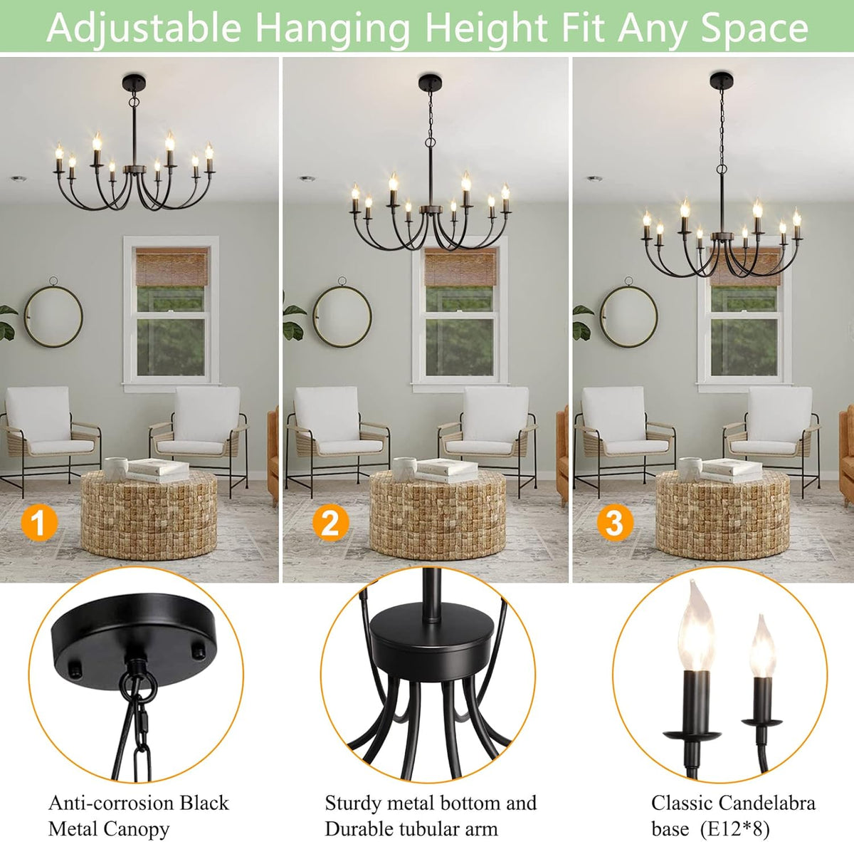 Black 9 Light 2-Tier Iron Chandelier H483393