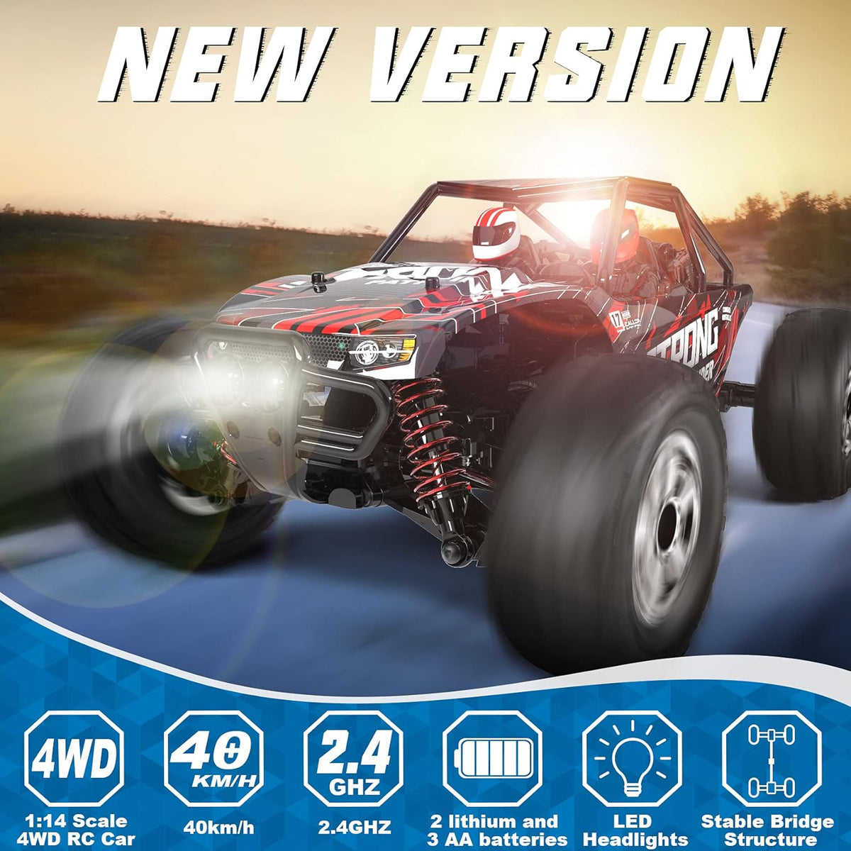 1:14 Scale 4WD High Speed RC Monster Truck with Headlight and Two Rechargeable Batteries K77640