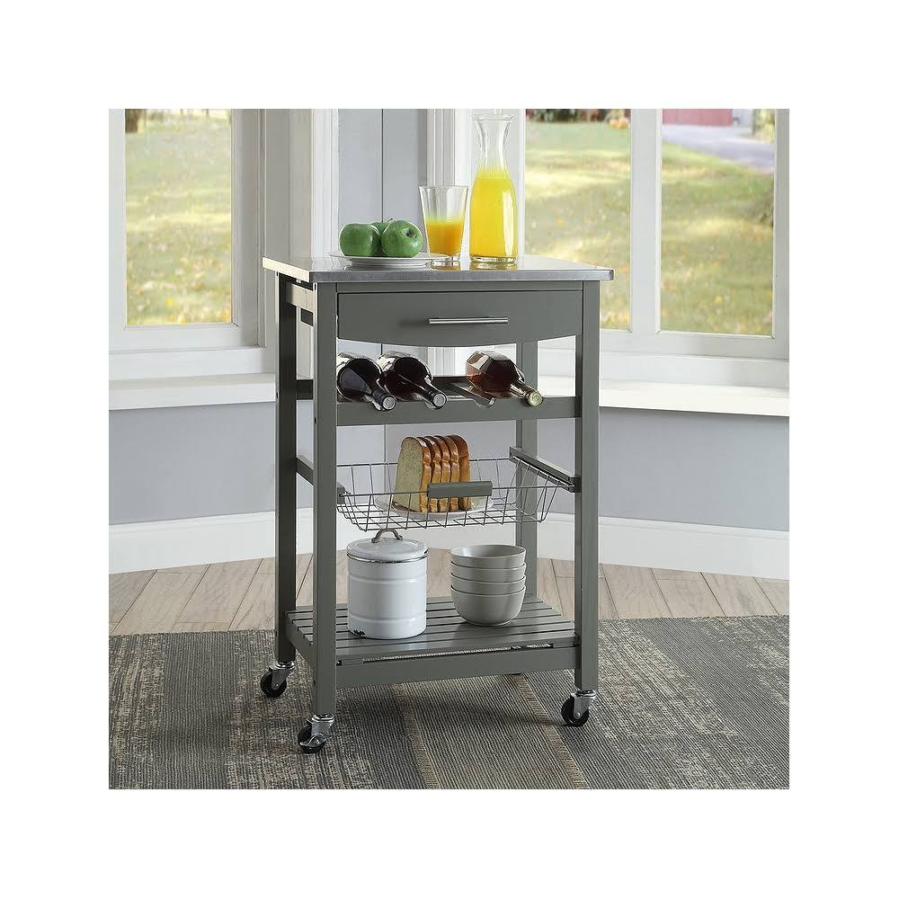 Gray Wood and Stainless Steel Kitchen Cart X3610