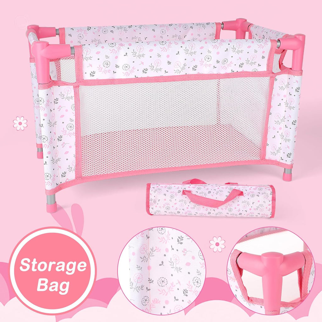 Baby Doll Stroller Crib Bed Nursery Role Play Set with Play Mat, Travel Cot, Bouncer, Foldable Stroller and Travel Bag G771