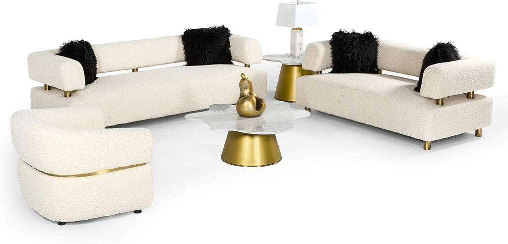 Beige Polyester Fabric Upholstered Sofa with Brushed Gold Stainless Steel Legs O124196