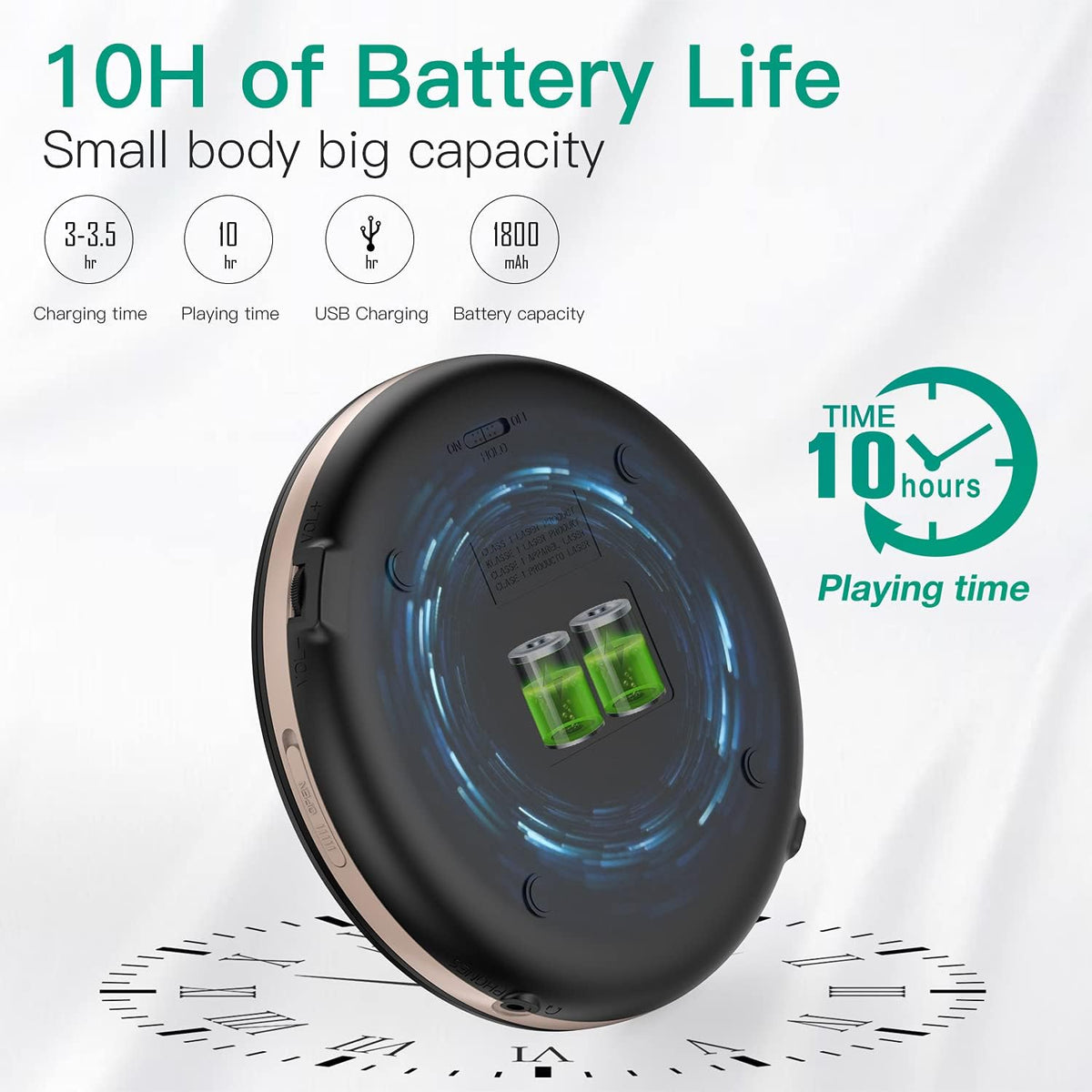 Portable CD Player Rechargeable Touch Buttons Black K2719