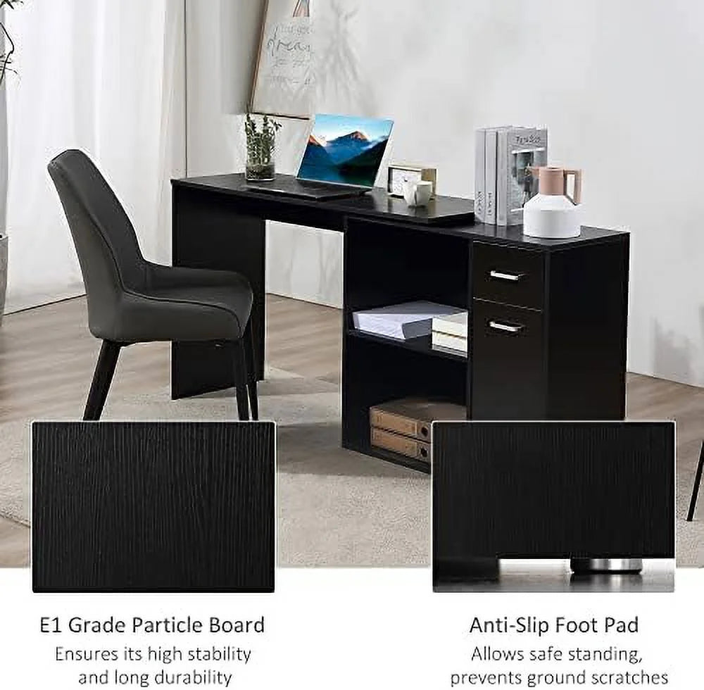 L Shaped Computer Desk with Shelves Drawer and Cabinet White Q334657