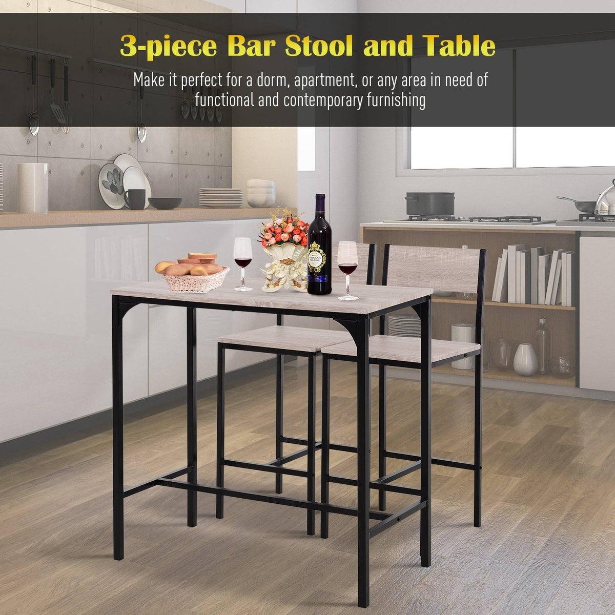 Industrial Counter Height 3-Piece Dining Set - Black - Rectangular J86070