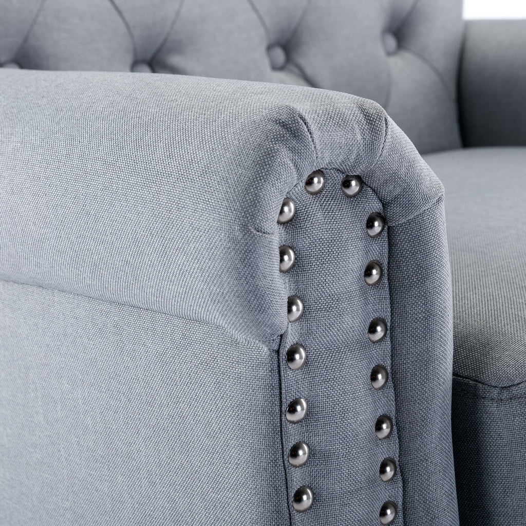 Light Gray Linen Fabric Accent Chair with Button Tufted Back T674