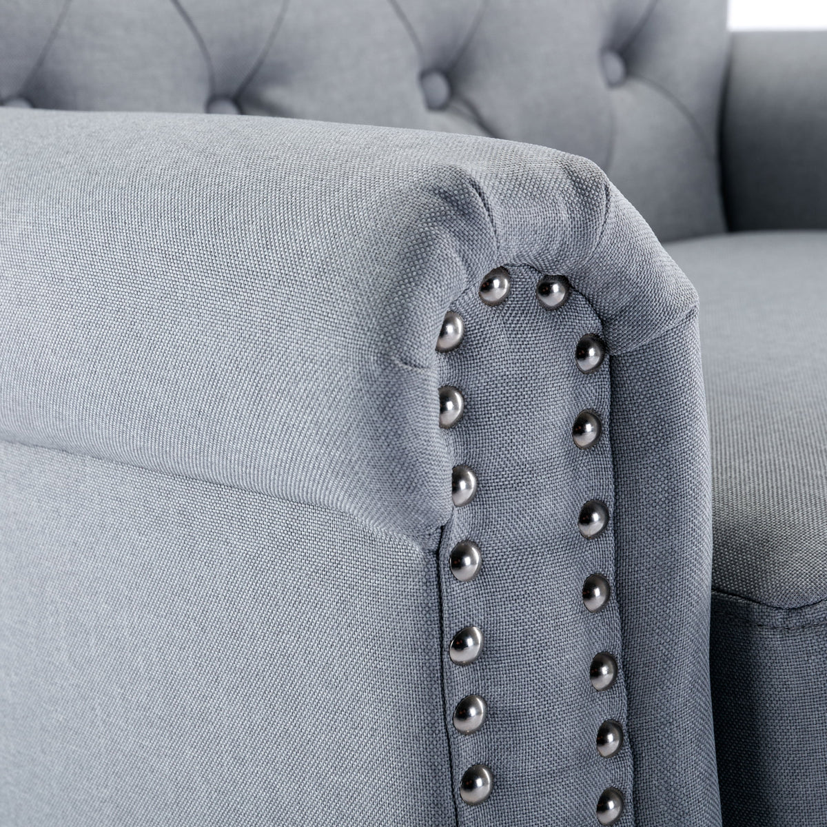 Light Gray Linen Fabric Accent Chair with Button Tufted Back T674