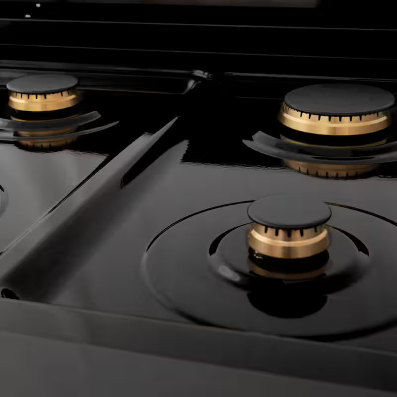 4 Burner Gas Cooktop with Brass Burners in Black Stainless Steel Q25025