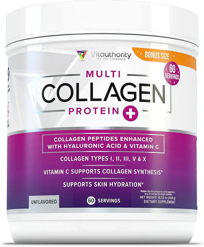 Hydrolyzed Multi Collagen Peptides with Hyaluronic Acid and Vitamin C 60 Servings Unflavored H189600