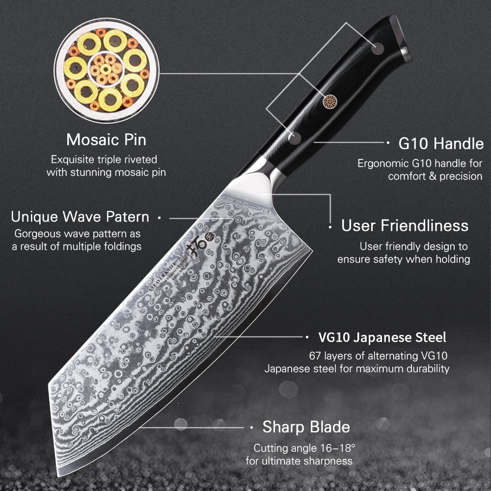6Pcs Japanese VG10 Damascus Steel Kitchen Knife Set with Block T461