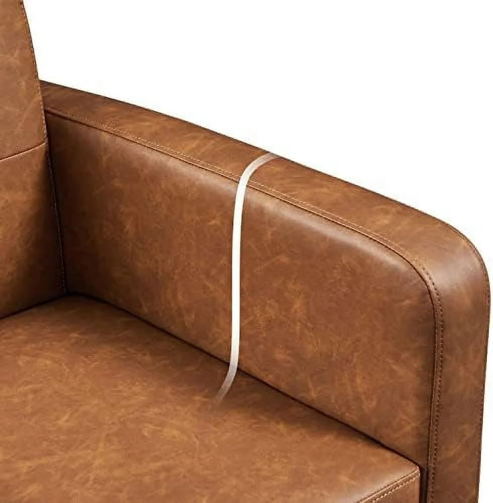 Beige PU Leather Upholstered Accent Chair with Wood Legs V9381