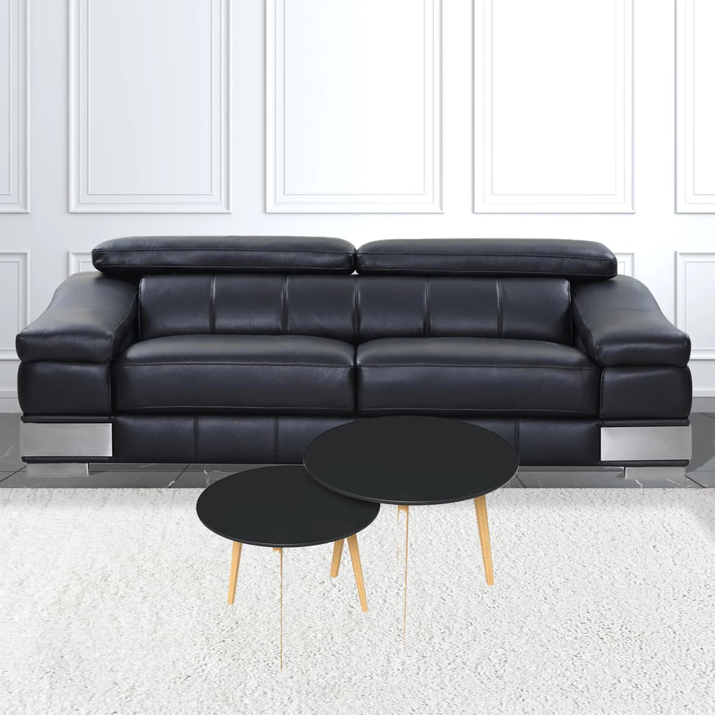 Wood Brown Black Round Nested Tables Set of 2 X1507