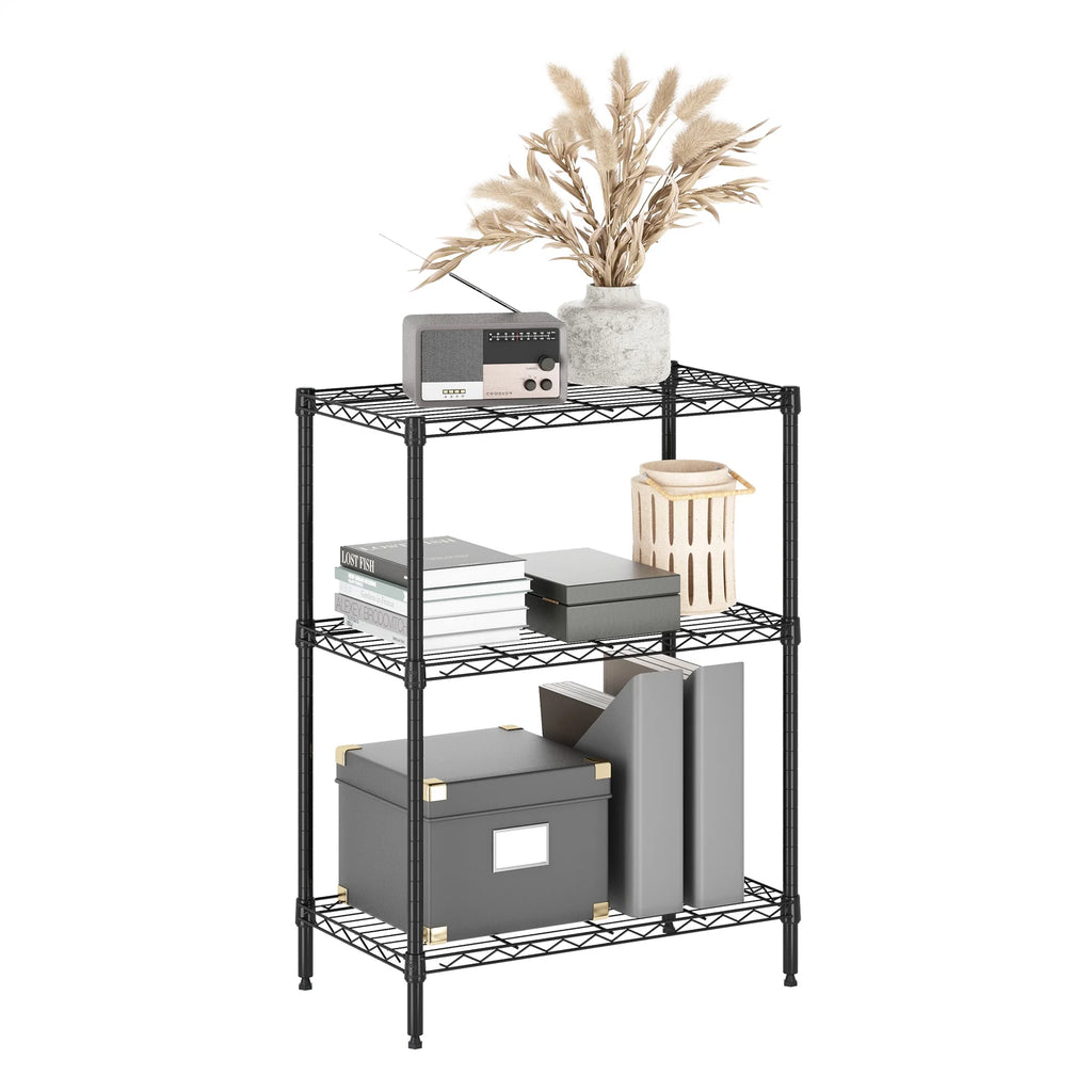 Black 3-Tier Metal Storage Shelf Rack W9786