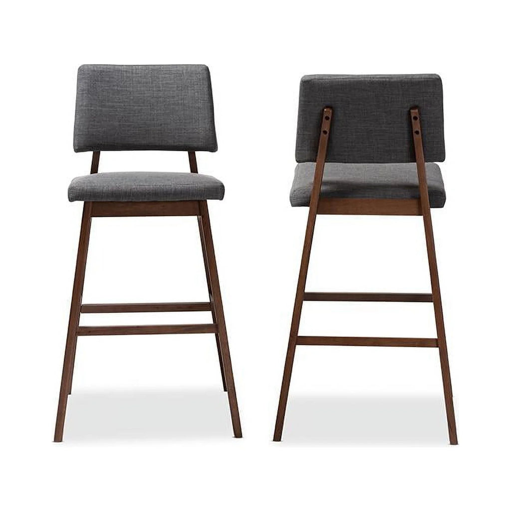 Dark Gray Fabric Upholstered Wood Bar Stool Set of 2 C100825