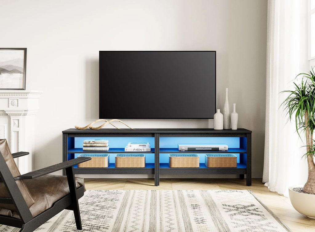 Black 70 inch Wood TV Stand with 4 Storages O703