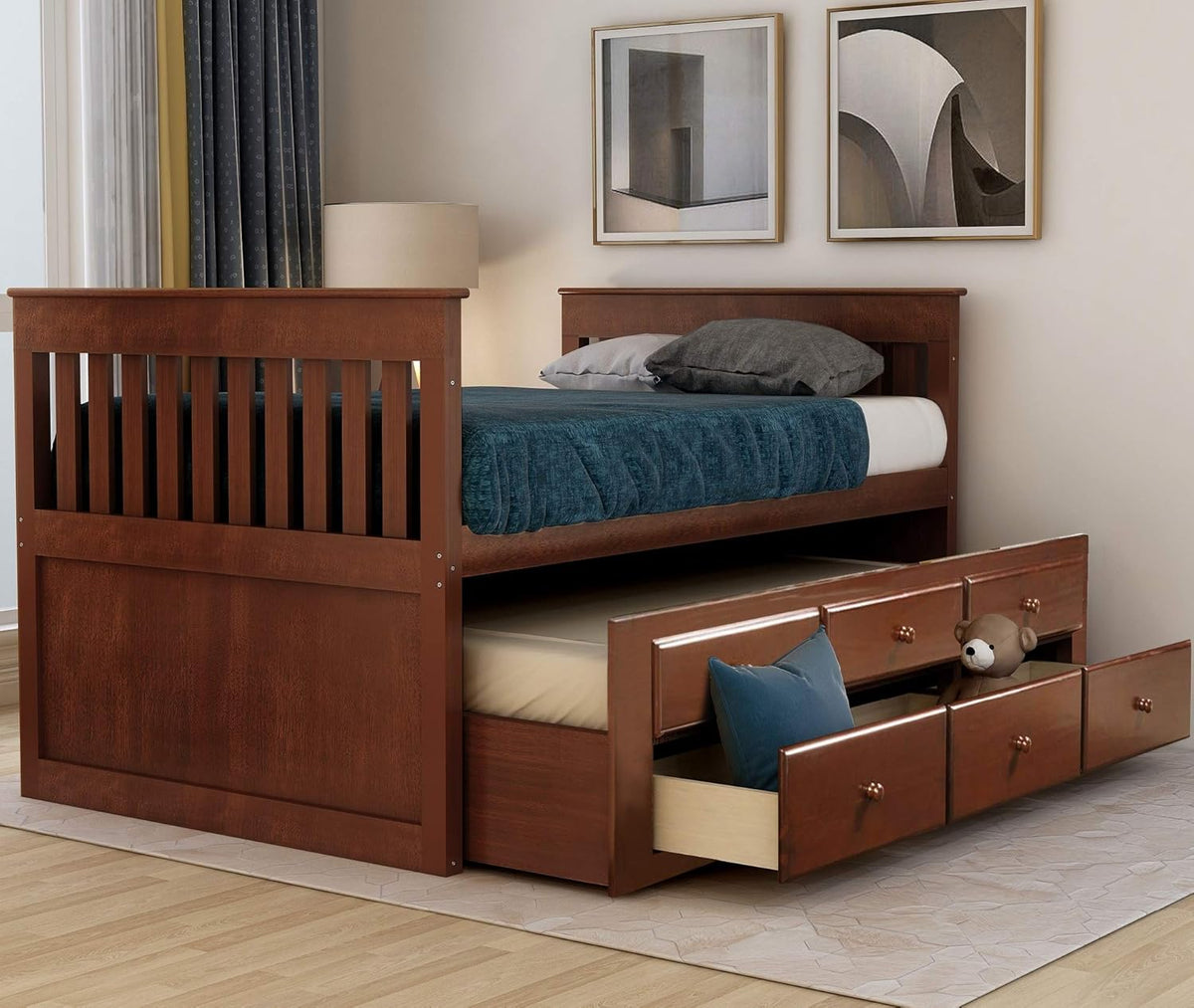 White Twin Captain's Bed Storage Daybed with Trundle and Drawers Z69829
