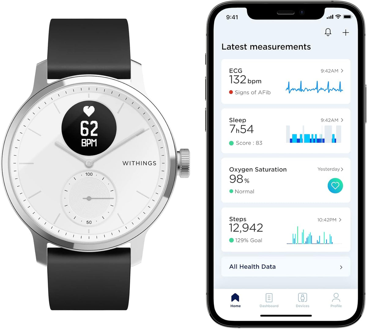 Hybrid Smartwatch with ECG, Heart Rate Sensor and Oximeter (White, 42mm) I825