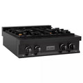 4 Burner Gas Cooktop with Brass Burners in Black Stainless Steel Q25025