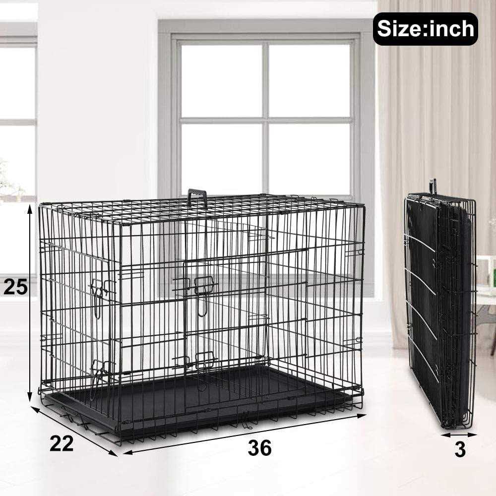 Folding Dog Crate with Double-Door, Tray, Handle W347