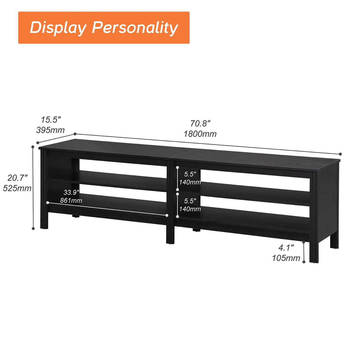 Black 70 inch Wood TV Stand with 4 Storages O703