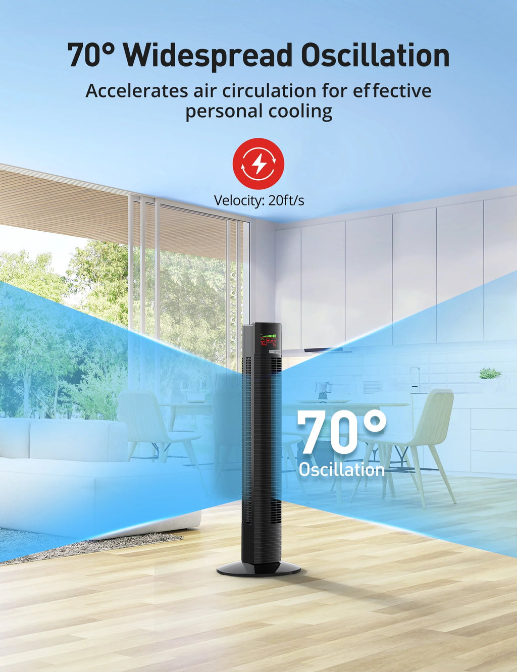 Black 36 Quiet Oscillating Bladeless Tower Fan with Remote D520119