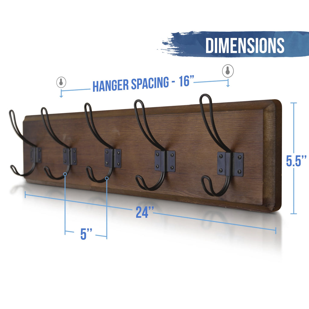 Rustic Brown Wall Mount Coat Rack with 5 Hooks M60710