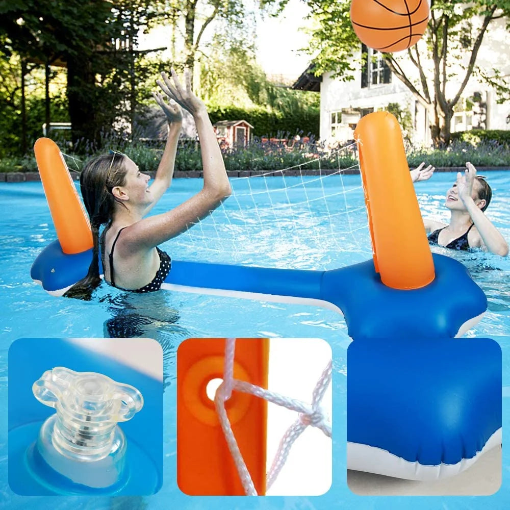 Inflatable Volleyball Net & Basketball Hoops Pool Float Set R151011