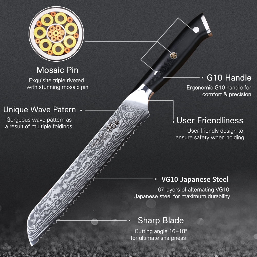 6Pcs Japanese VG10 Damascus Steel Kitchen Knife Set with Block T461
