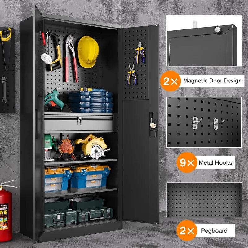 Metal Storage Cabinet with Pegboard S19563